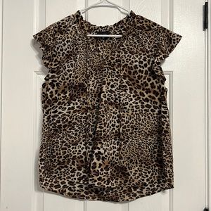Boutique Cheetah Ruffle Sleeve Blouse
